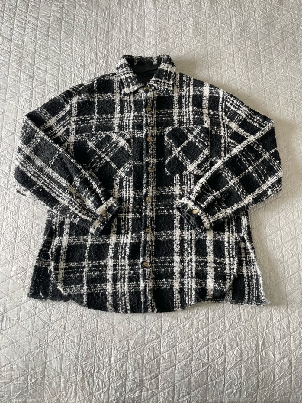 Black & White Mohair Tweed Shirt | Size XL